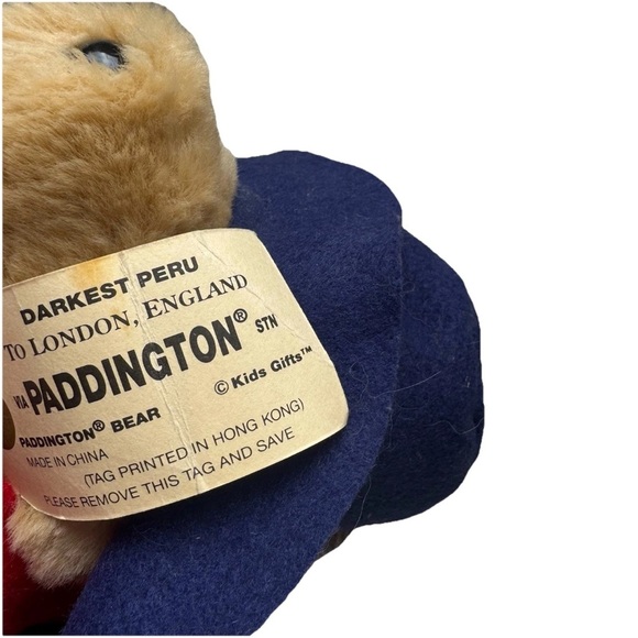 Paddington Bear Plush with Tag, Wood Toggles Navy Blue Hat, Red Coat - Eden Toys - Picture 5 of 8